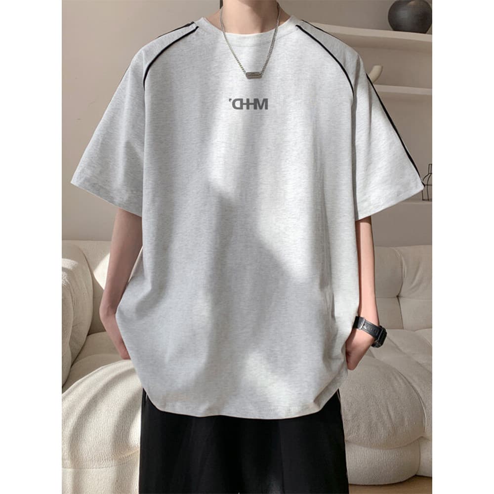 Camiseta esportiva listrada americana masculina de manga curta verão street Wear High street Puffer bonito adolescente s