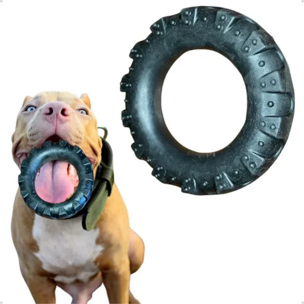 Mordedor Pneu Pet 7cm Brinquedo Mordedor Maciço Preto Para Cães Cachorros Pequenos Antiansiedade Antiestresse Resistente