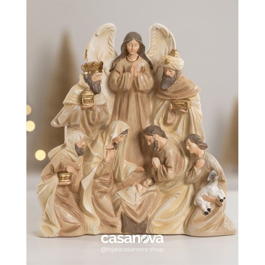 Presépio Natalino em Resina 33cm Bege – Decoração Clássica e Elegante de Natal