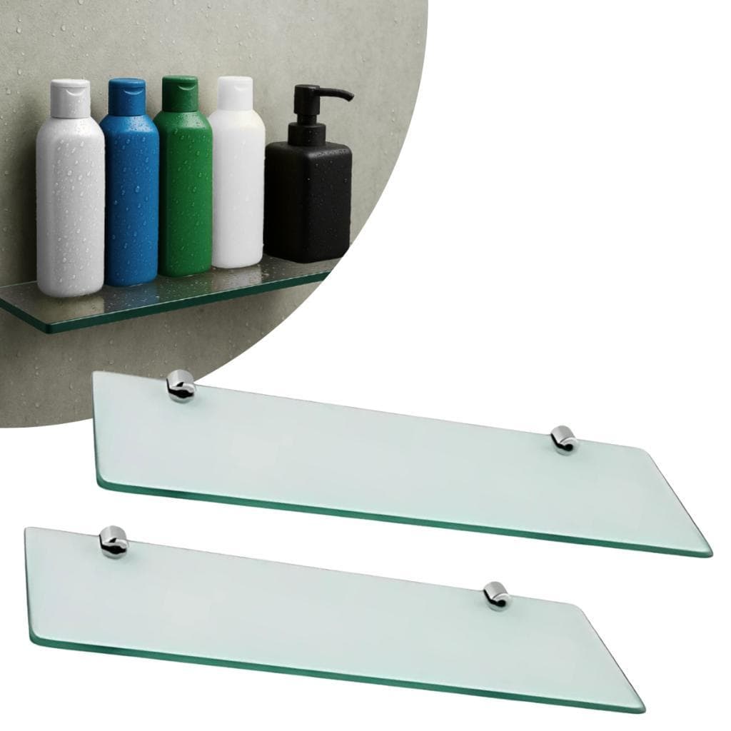 Kit 02 Prateleiras De Vidro Multiuso 30cm Fixação Dupla em Metal De Parede