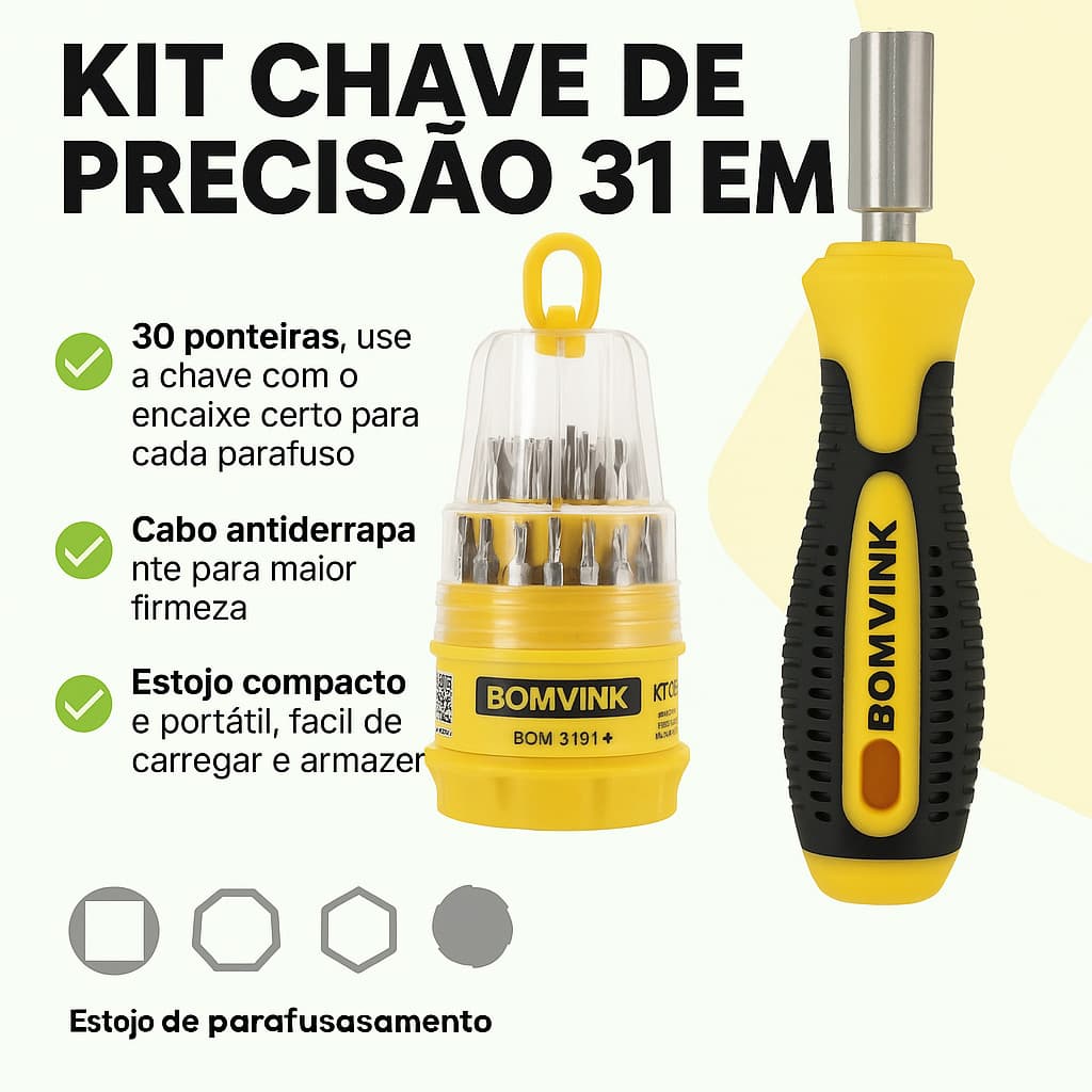 Kit Jogo Chave Precisão Ferramenta 31 Peças Alen Torx Fenda Philips