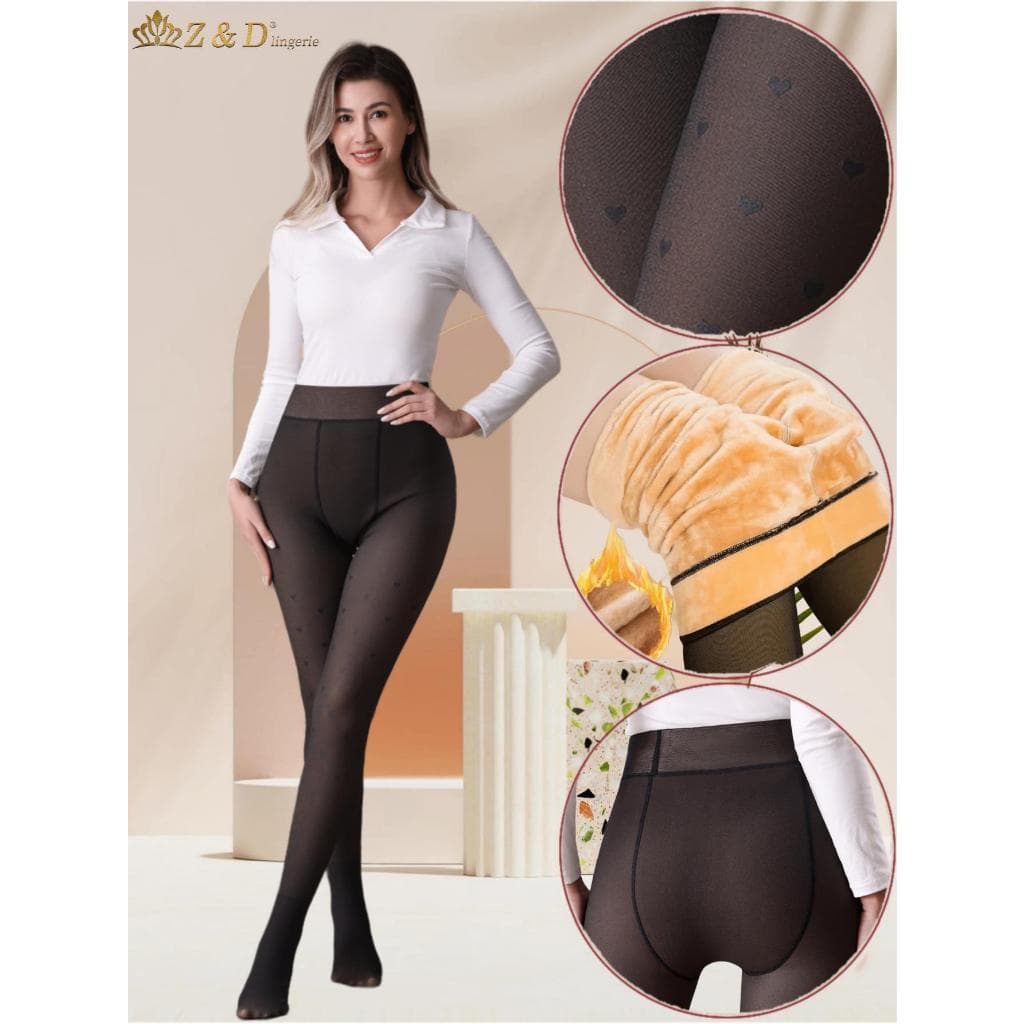 Forro de camurça transparente meia-calça quente Leggings de lã grossa com estampa em formato de coração feminina