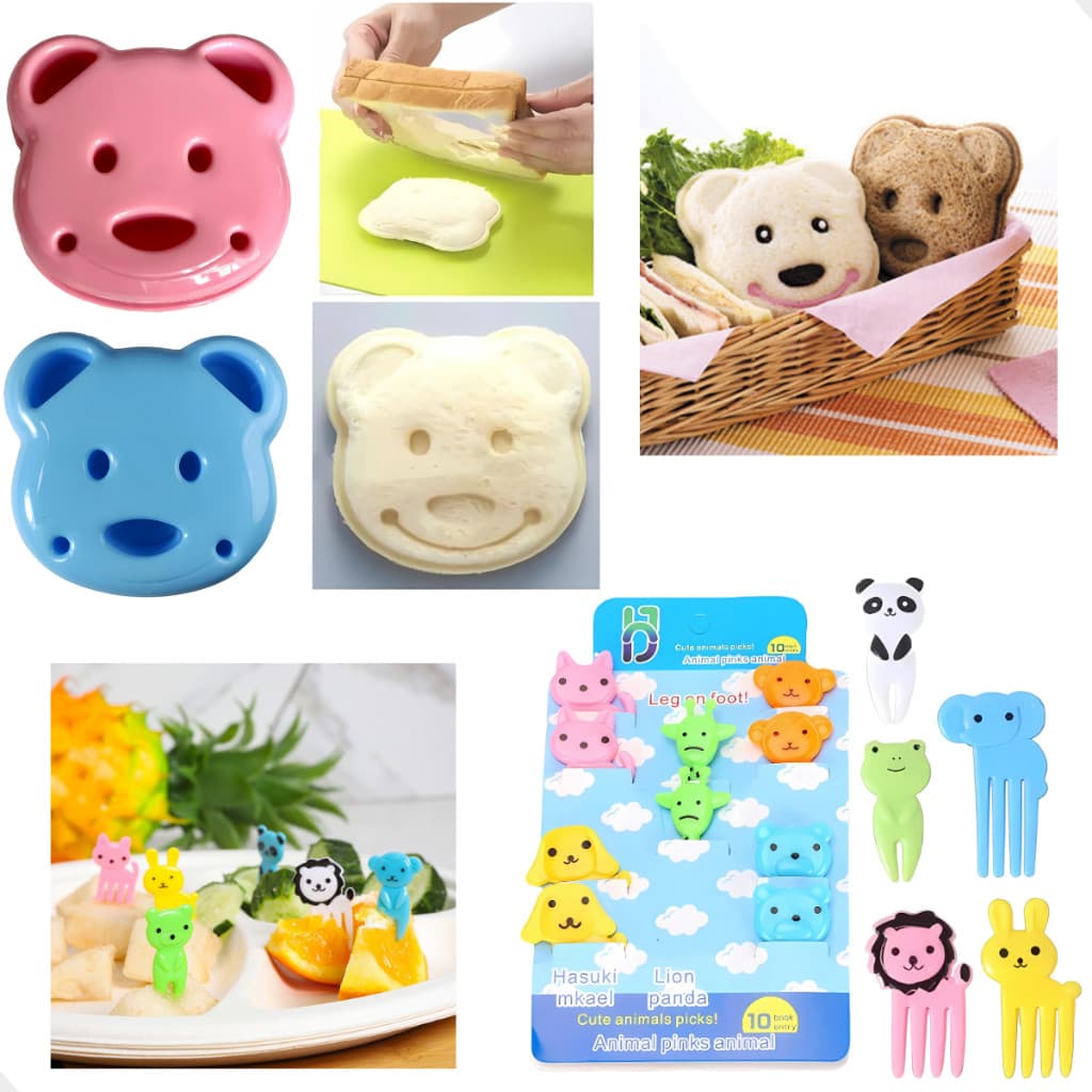 Kit Criativo para Lancheira – 10 Mini Garfinhos + 1 Molde Cortador de Pão