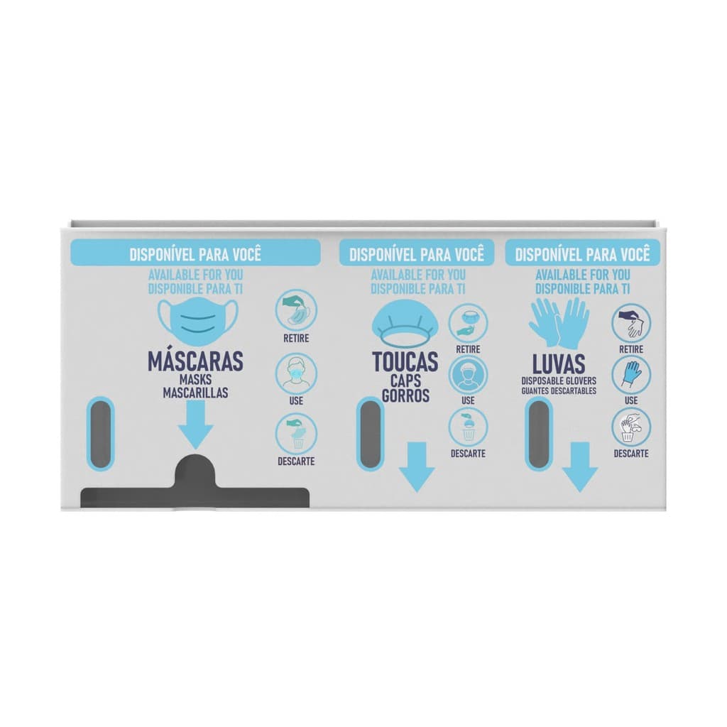 Dispenser Triplo Premium EPI's de Máscaras, Toucas e Luvas