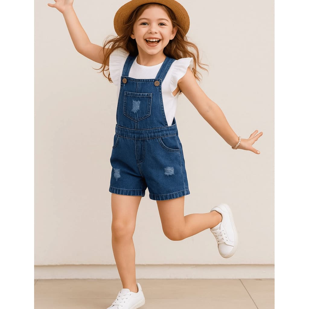 Jardineira Jeans Menina Short Bermuda Infantil Curta 2 ao 8 - PB