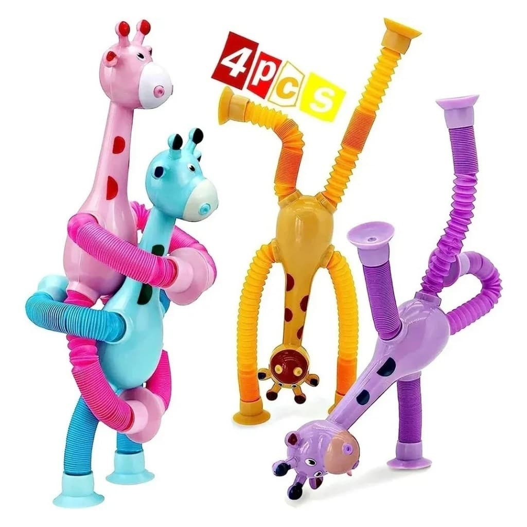 Conjunto Suction Cup Toys Pop Tube Stress Relief Telescopic Giraffe Hand Toys Sensory Air Box