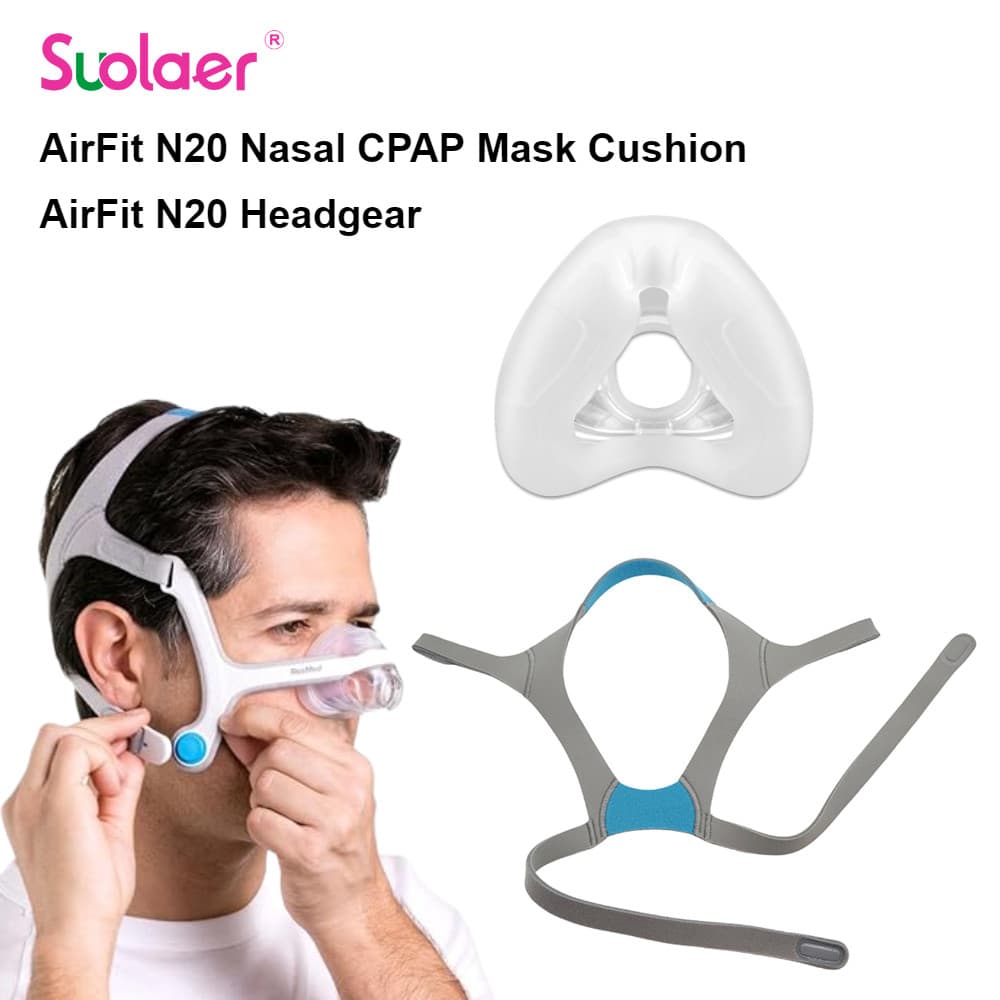 Suolaer ResMed Airfit N20 Máscara De Almofada CPAP Nasal De Silicone Macio Com Faixa De Cabeça Compatível