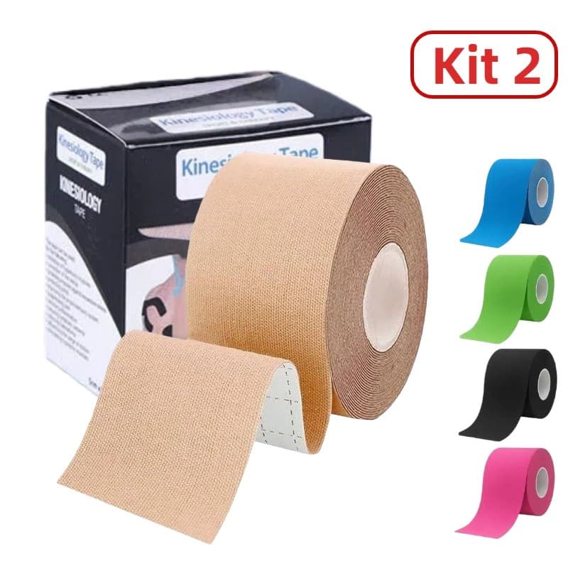 Kit 2 Rolos Kinesio Tape Fita Cinesiológica 5cmx5m, Bandagem para Muscular e Reabilitação