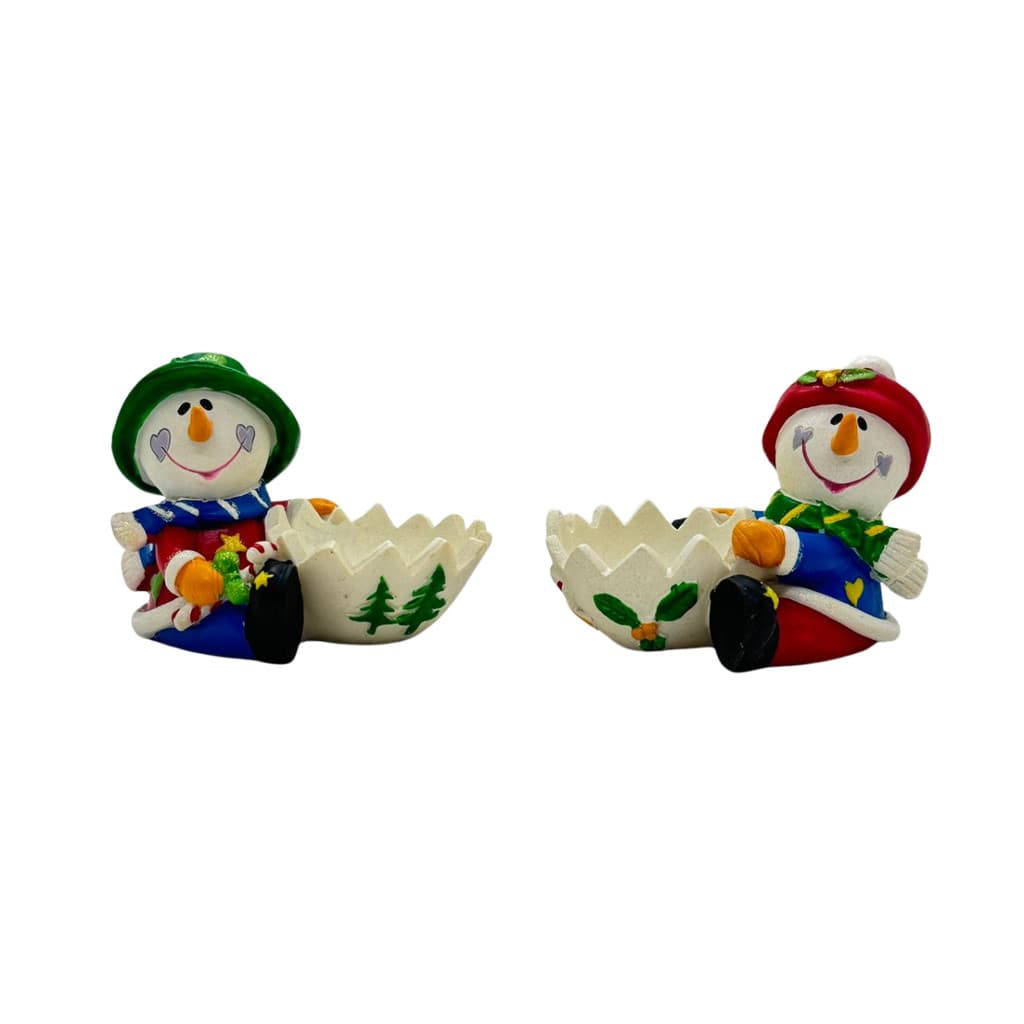 KIT PORTA VELA DE RESINA BONECO DE NEVE SENTADO 7CM