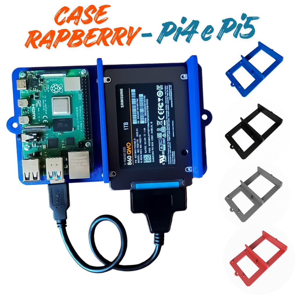 Case Para Raspberry Pi 4 e 5 com Suporte para HD SSD 2.5