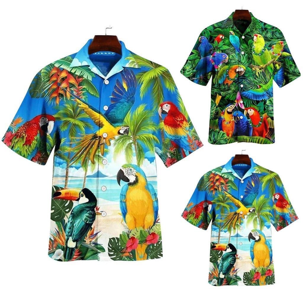 Masculino & #     Camisa Havaiana de Manga Curta 39 com Estampa da Flórida