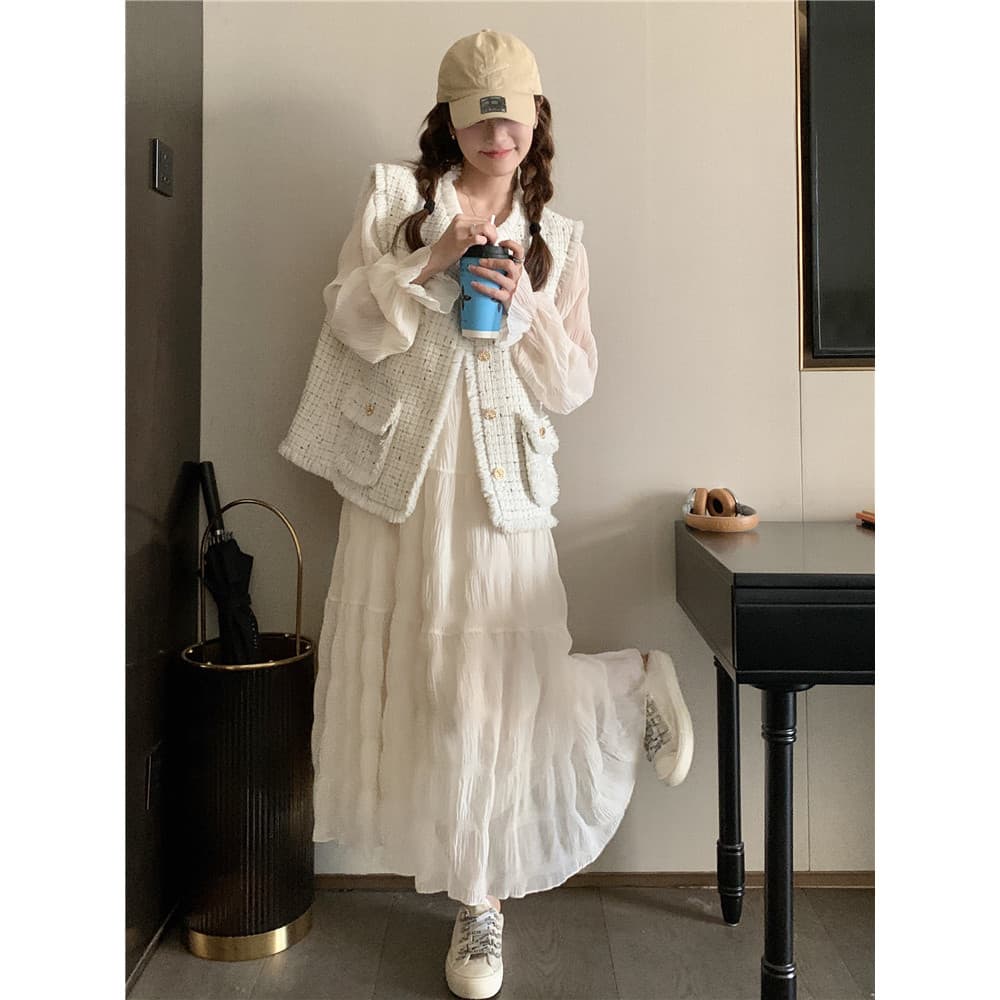 Xiaoxiang estilo terno colete vestido exterior feminino 2025 primavera outono novo estilo fada Super fada senhoras franc