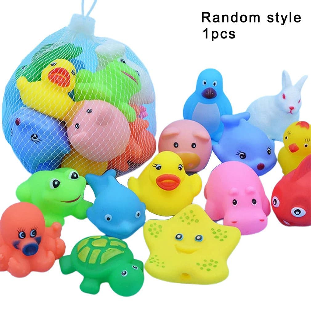 Conjunto de 13 peças de brinquedos de animais fofos para nadar, brinquedos de borracha macia coloridos, flutuantes, com