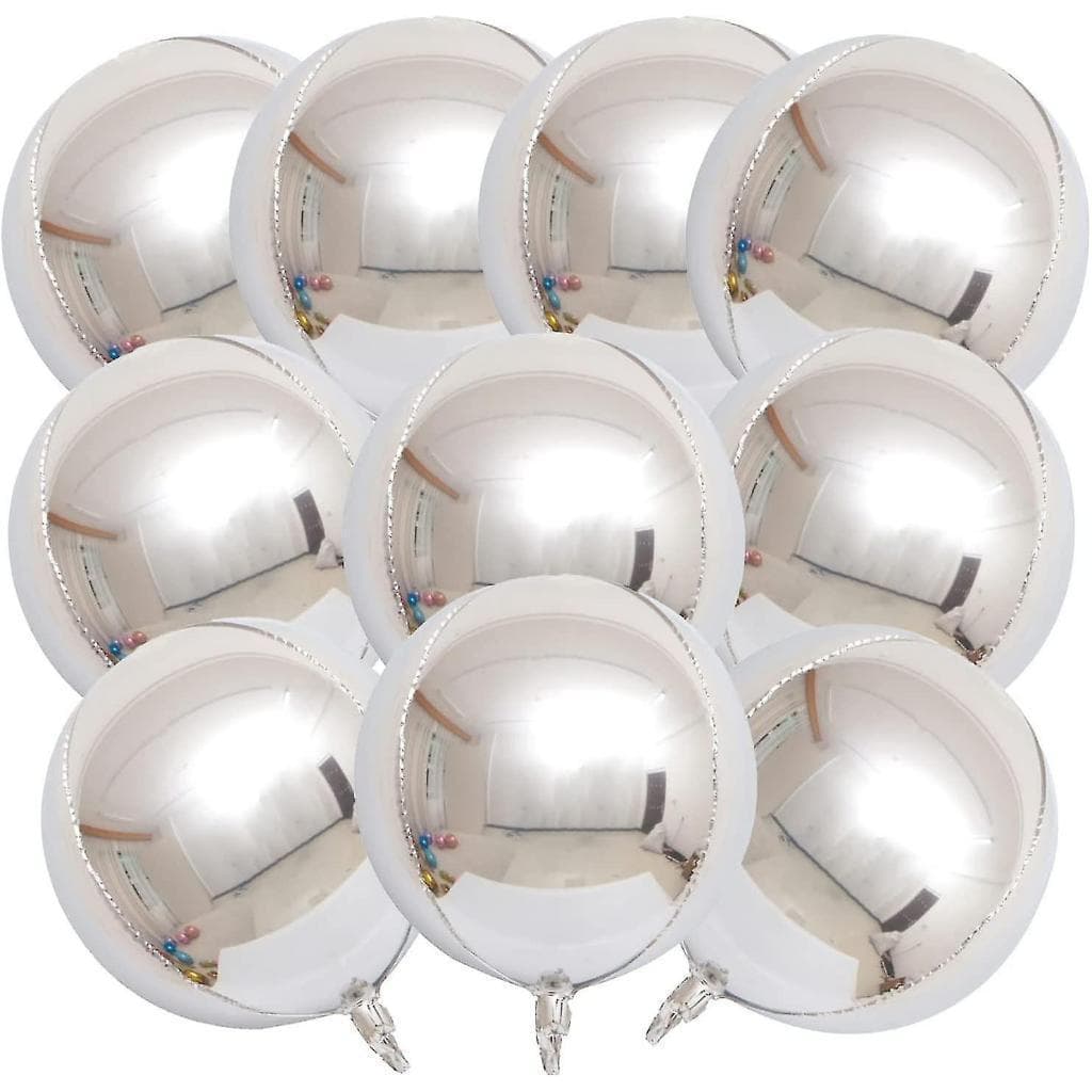 Kit Balão Globo Metalizado Orbz 4D Redondo Prata 10 Polegadas Festa Decoração Aniversário