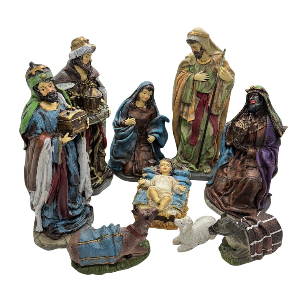 PRESÉPIO DE RESINA IMPORTADA 09 PEÇAS 25CM