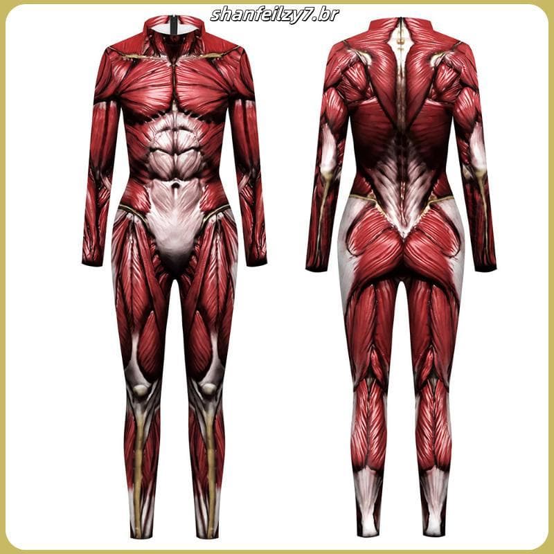 Halloween 3D Festa Muscular Impresso Macacão Elástico Anatomia Humana Corpo Bodysuit Cosplay Traje Catsuit