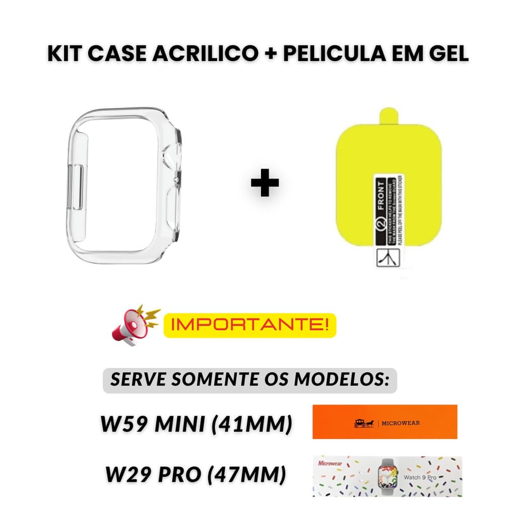 Case Capa Capinha + Película Gel Protetora Para Smartwatch W59 Mini 41mm W29 PRO 47mm