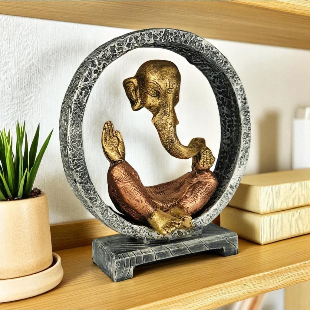 Escultura Decorativa Ganesha No Circulo Em Resina 26cm Estatua Hindu