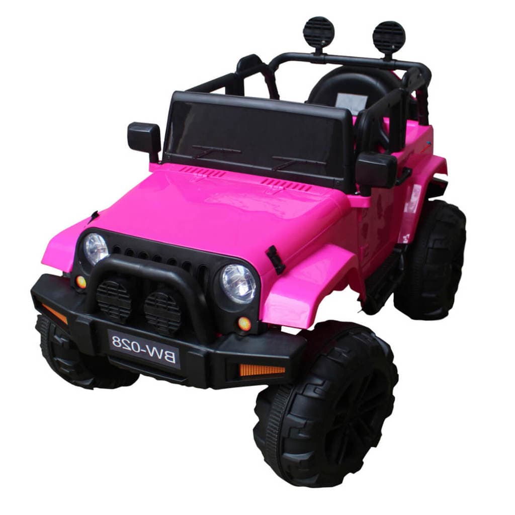 Mini Carro Jipe Elétrico Infantil Recarregável 12V Controle Remoto Som Rosa ImportWay Brinquedo