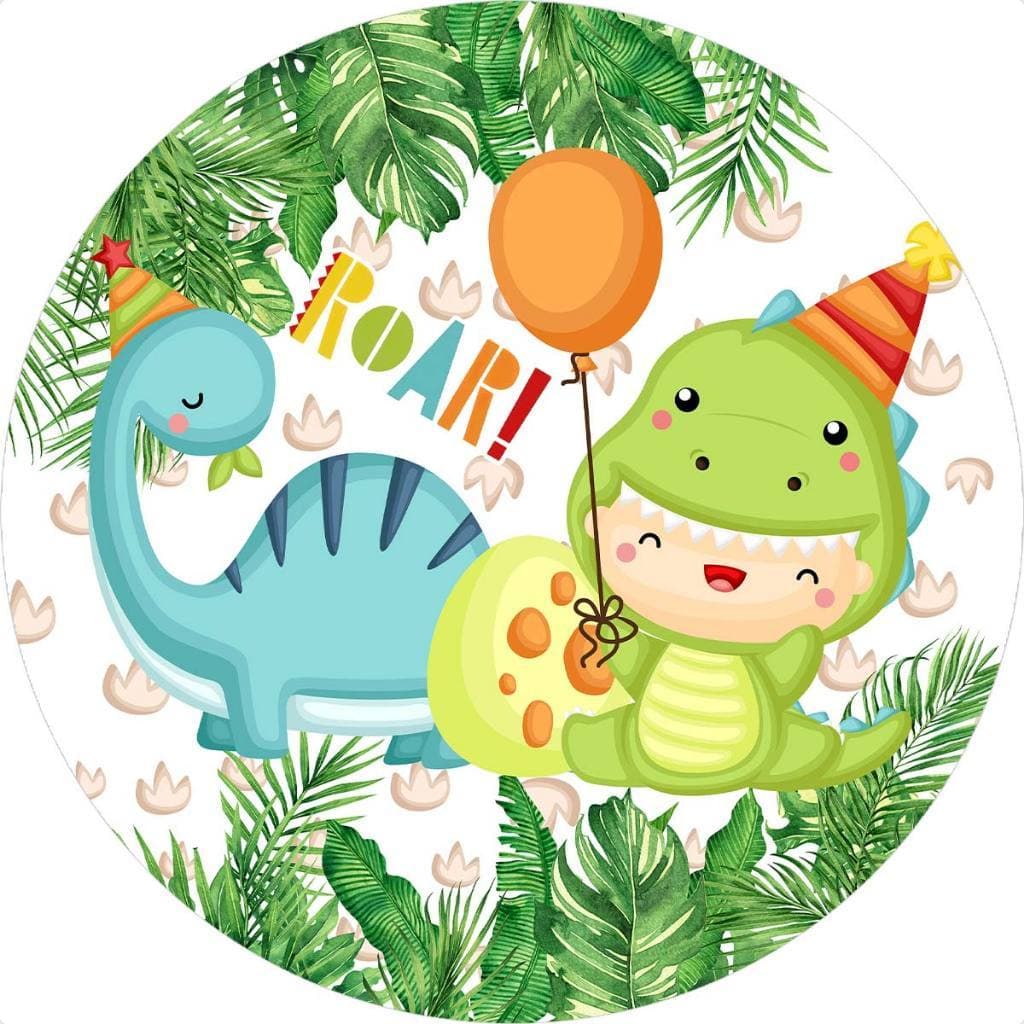 Capa Mini Painel Redondo de Festa 50X50 CM Em Tecido Sublimado 3D Dino Baby  FIRE