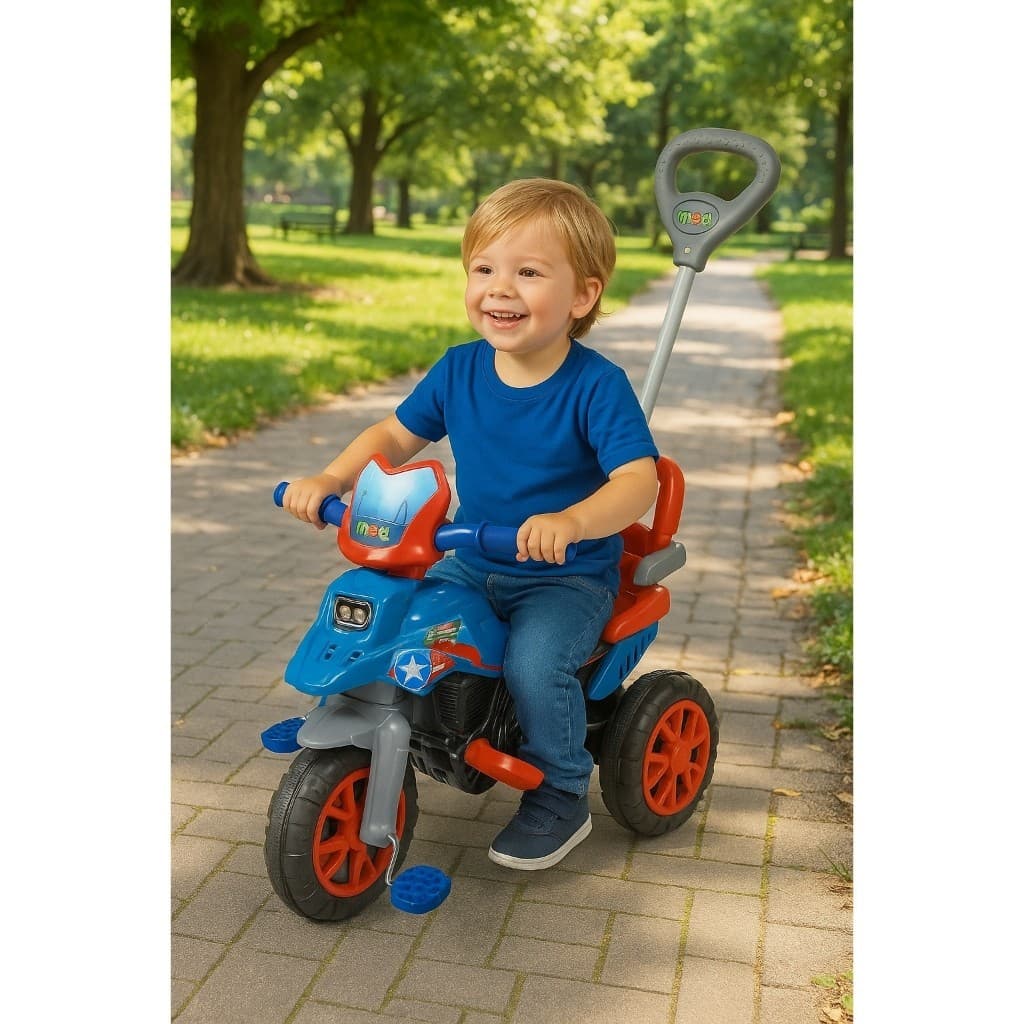Triciclo Infantil Moto Pedal Haste Guia Empurrador Rosa Crianca Passeio Seguranca Estabilidade