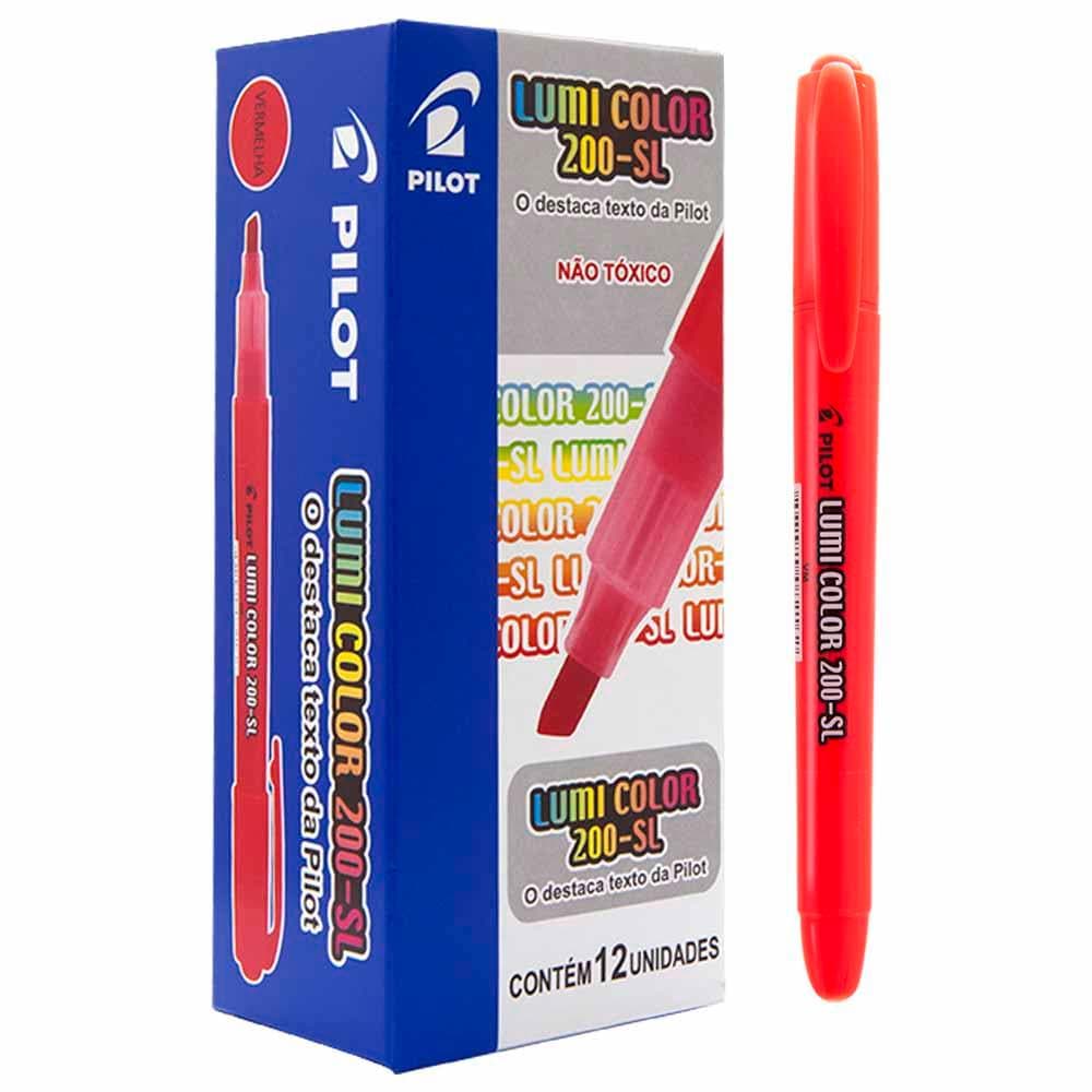 Kit 12 Un Caixa Caneta Marca Texto Lumicolor Vermelho Neon Grifa Texto Caneta Colorida Pilot Papelaria