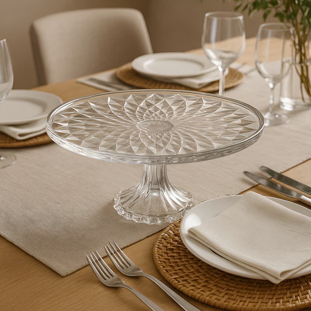 Prato Travessa Para Bolo Frustas Diamond De Vidro Cristal Com Pé 30cm X 9,5cm Lyor