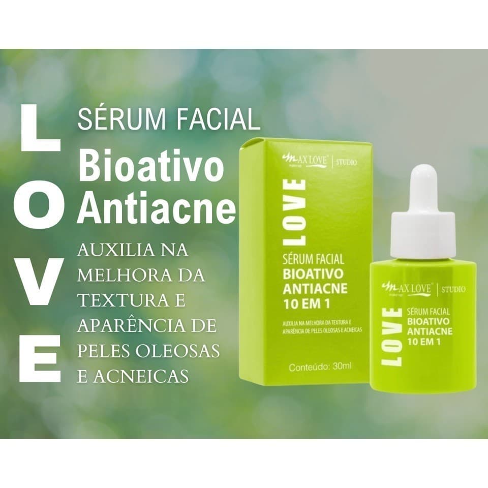 ✨ Sérum Bioativo Antiacne 10 em 1 Max Love 30ml – Controle da Oleosidade e Ação Secativa