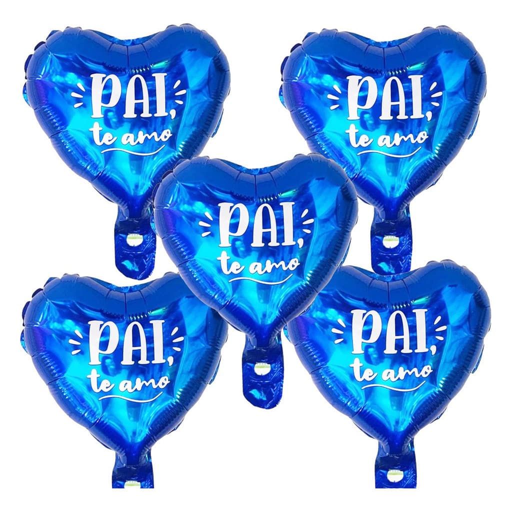 Balão Metalizado Dia Dos Pais Kit 5un~20un Coração Azul Te Amo Pai 22cm Festa Decoração Enfeite
