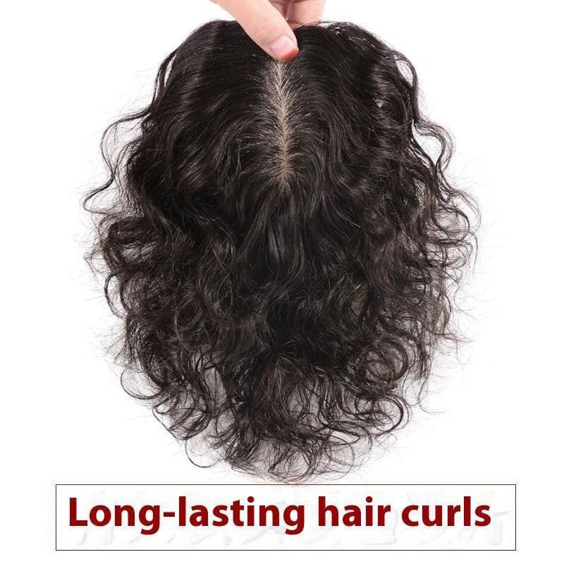 Cabelo Encaracolado 7 * 10cm 100 % Humano Preto E Mocha Marrom Topper Substituição Boné Peruca Branca Respi 8710 QHOW