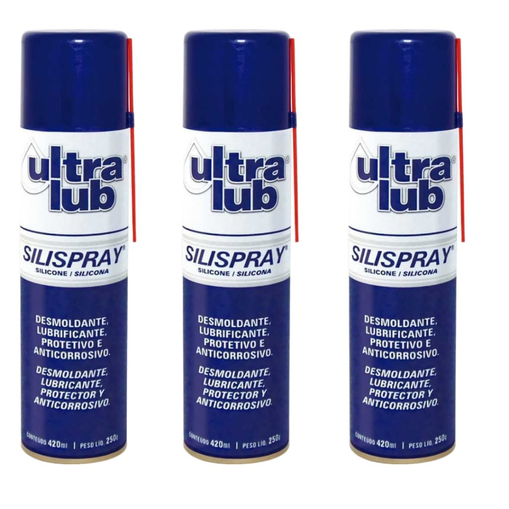 Kit 3 Silicone Desmoldante Silispray 420ML Ultralub Original Spray com Silicone Alta Performace