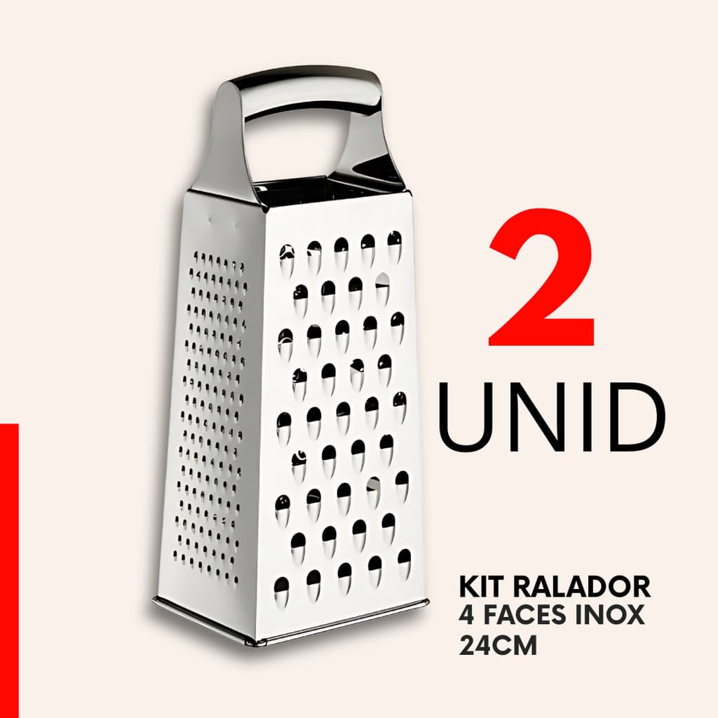 Kit 2 Ralador 4 faces 18 ou 24cm Inox Multiuso Rala Queijo Cenoura Batata Cozinha Restaurante Buffet