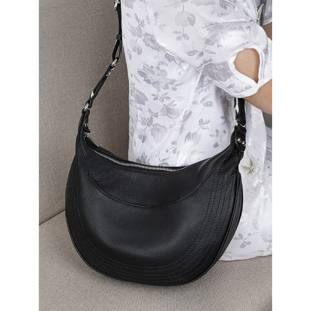 Marca genuíno couro macio sela saco Crossbody semicírculo crescente saco feminino Retro grande capacidade macio pequeno