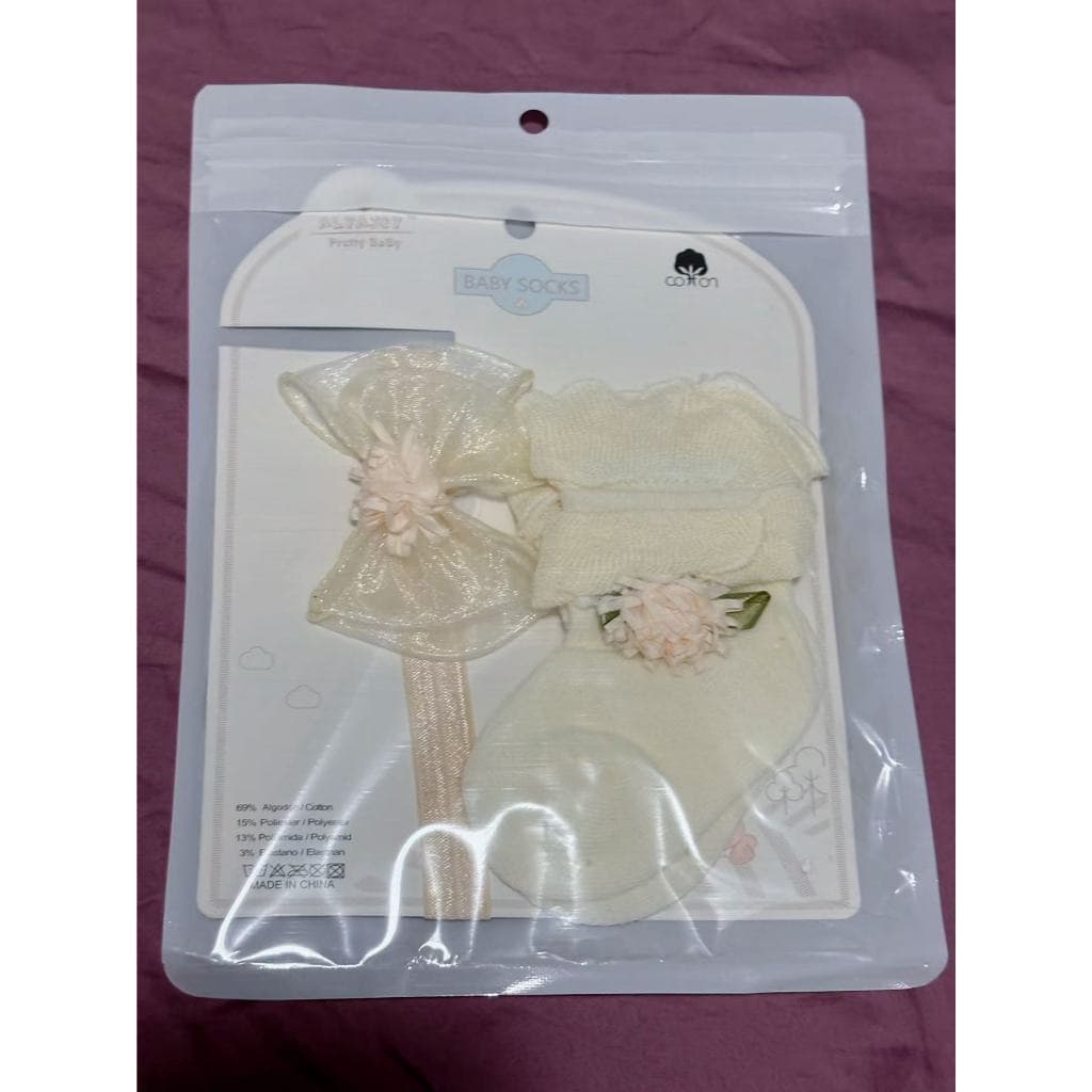 2 Pçs/Conjunto Faixa De Cabelo/Tiara/Meia Florida Antiderrapante Para Bebê/Menina/0 A 6 Meses