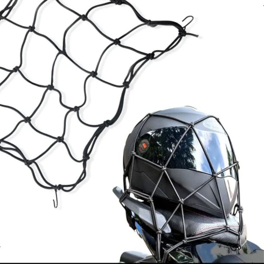 Rede Elástica Aranha Para Capacete e Bagageiro De Moto 30x30cm Com Ganchos – Redinha Preta Ideal Para Baú e Cargas