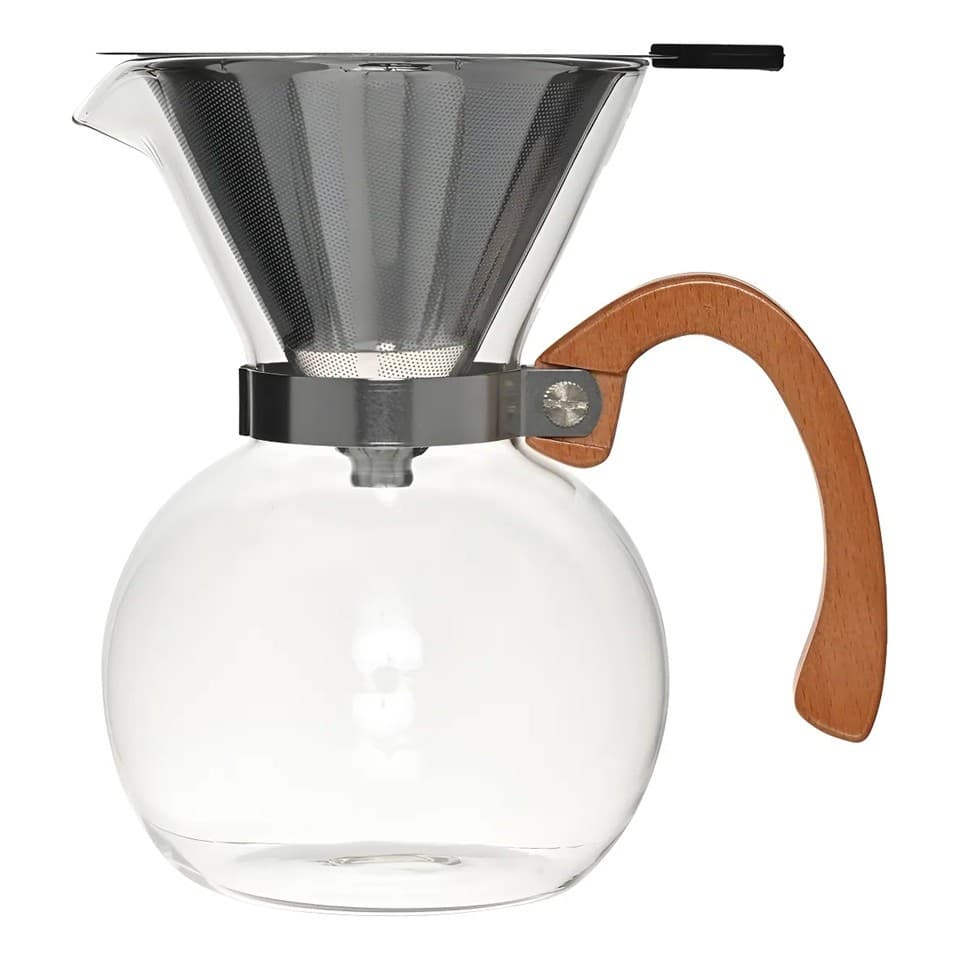 Passador Café De Vidro E Coador Inox Alça Bambu Mimo 650ML