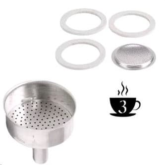 Kit Reparo Cafeteira Italiana 3 Cafés 1 Funil 1 Filtro e 3 Borracha