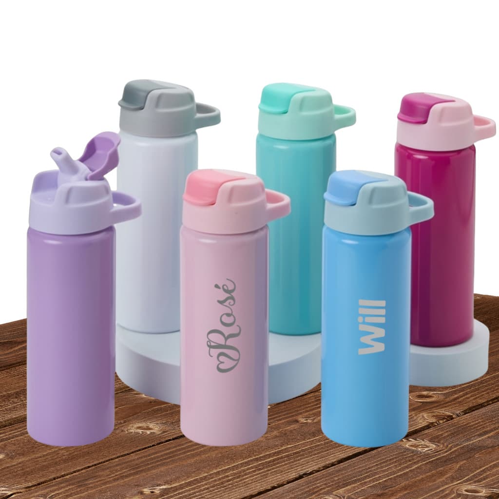 Squeeze Garrafa Personalizada com Nome 600ml Colorida / Alça Canudo Silicone