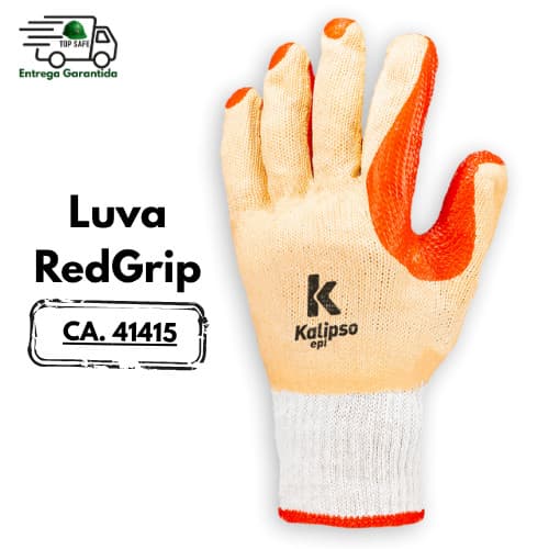 Luva de proteção RED GRIP em algodão com revestimento antiderrapante vulcanizado KALIPSO