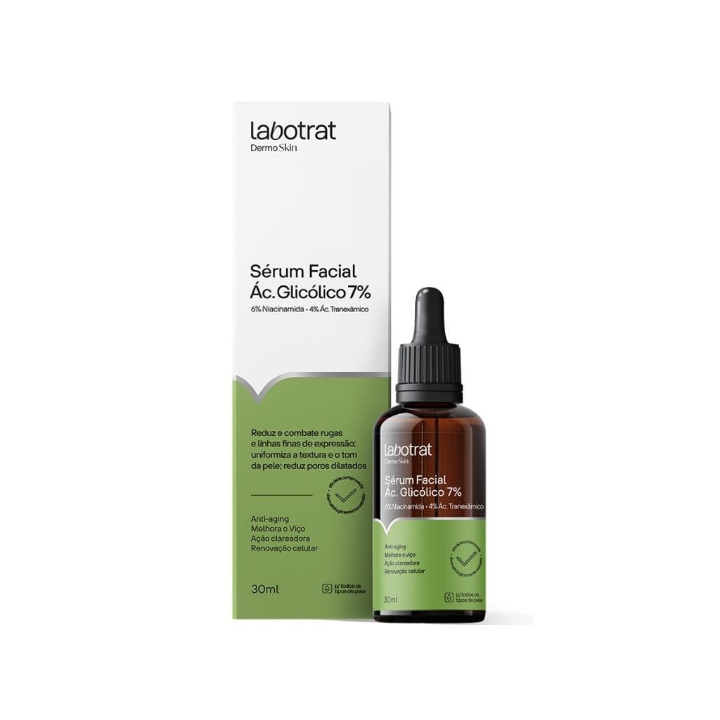 Sérum Facial Ácido Glicólico 7% Labotrat Niacinamida Clareador Manchas Acne Poros Oleosidade 30ml