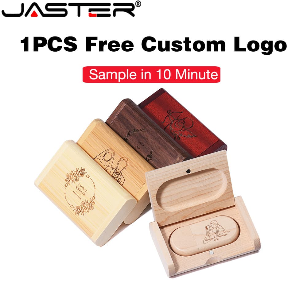 JASTER (Logotipo Personalizado Gratuito) USB 2.0 Flash Drive 4GB De Madeira Com Caixa Pendrives 8GB Presente De Casament