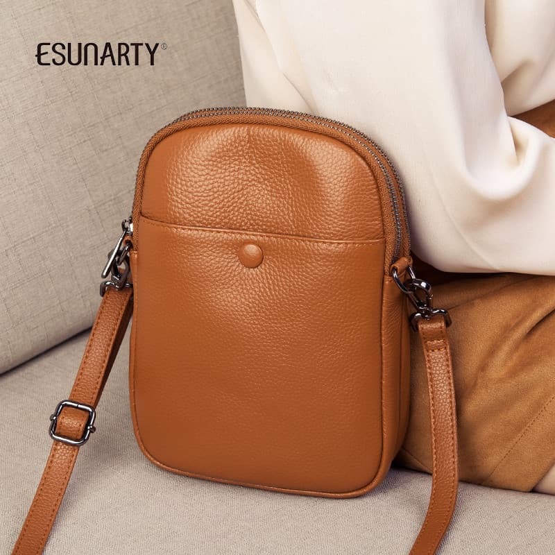 Bolsa de couro genuíno para celular Cross-body feminina 2025 novo estilo moda bolsa de ombro pequena de um ombro All-mat