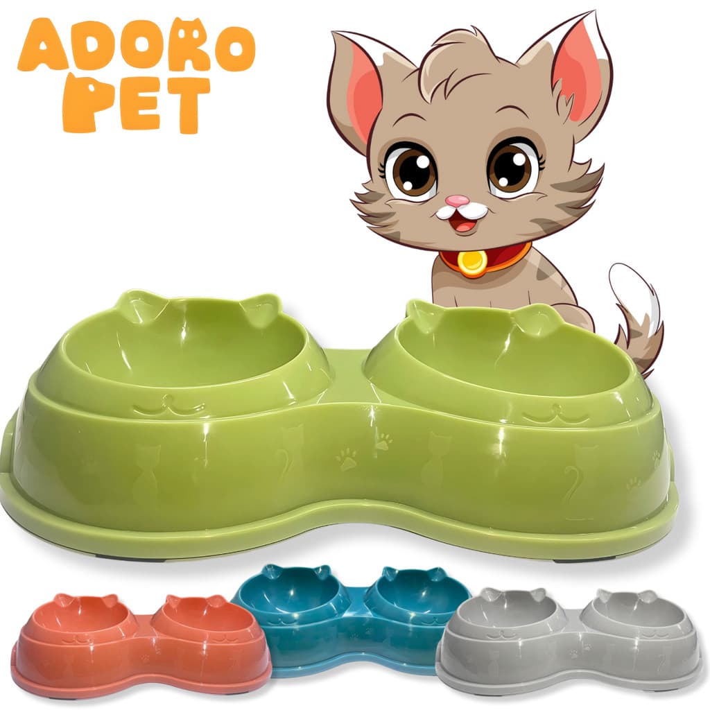 Comedouro Bebedouro Duplo Gato Plástico Anti Formiga Elevado 2 em 1 AdoroPet