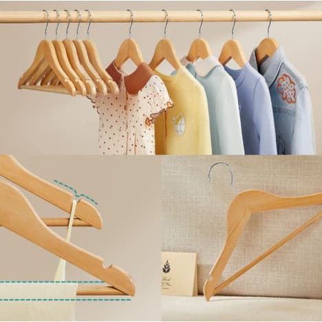 Kit 3 Cabides Madeira Camisa Social Guarda Gancho Organização Suporte Pendura Roupa
