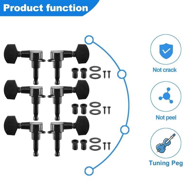 6 Peças Preto Selado Afinador Elétrico 3L/Guitarra Acústica
