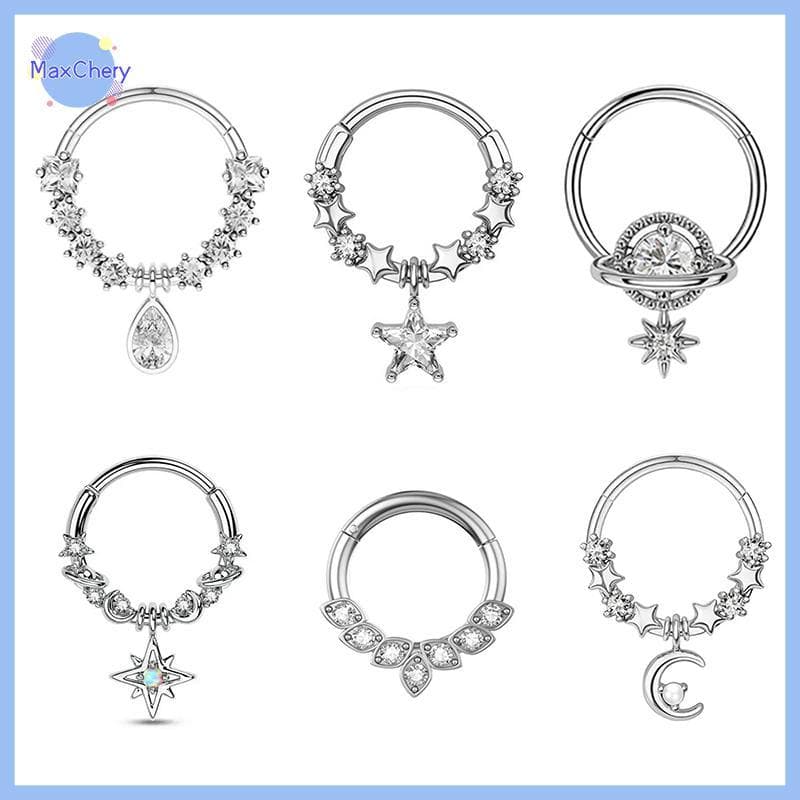 MCHY > Moda Cristal Aço Inoxidável Septo Hoop Clickers Nariz Anel Feminino Tragus Cartilagem Helix Piercing Brincos De A