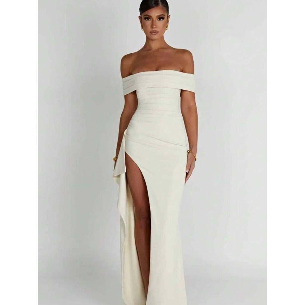 Vestido longo feminino transpassado tecido Crepe com Elástico modelo tomara que caia com bfinal de Ano Natal, Ano Novo