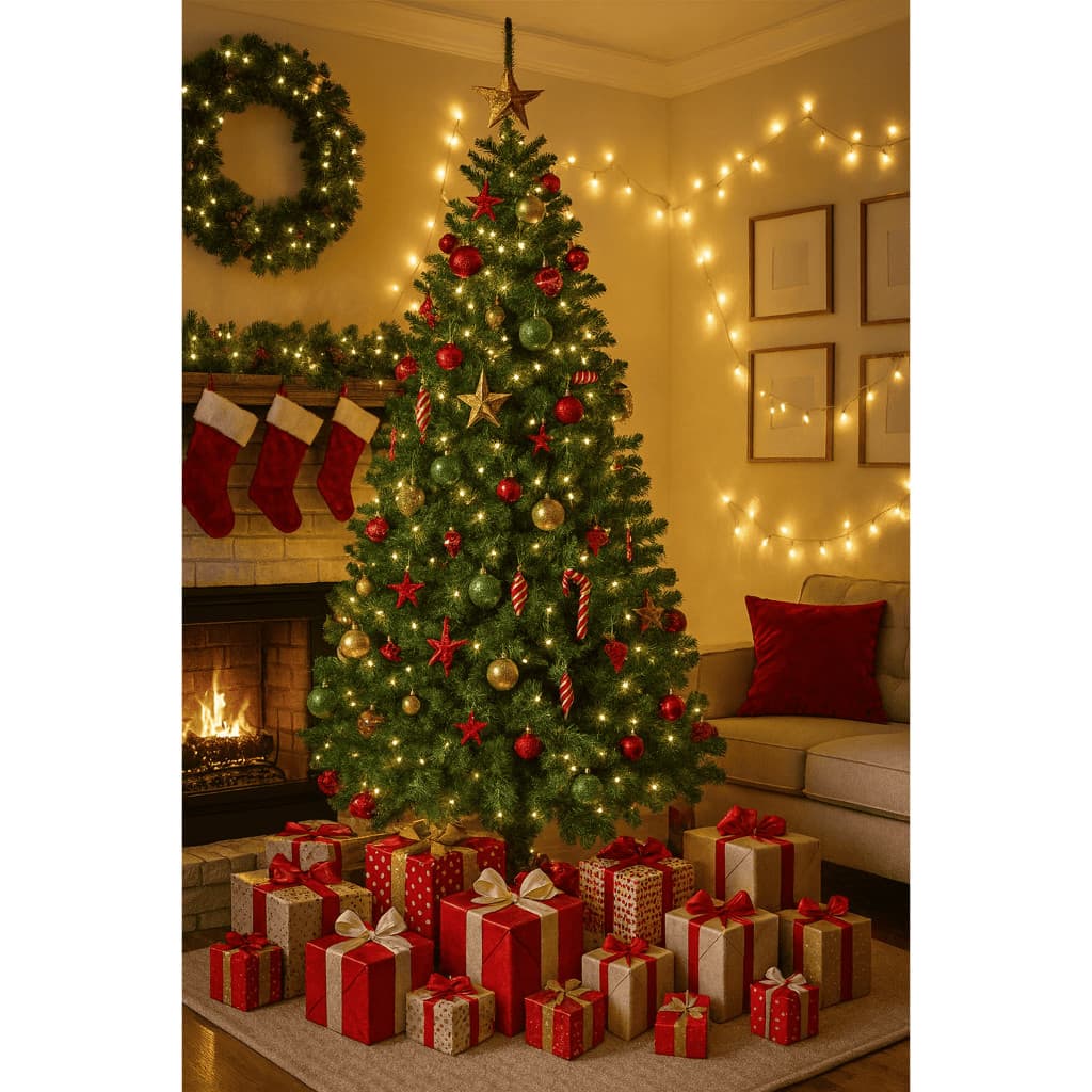 Árvore de Natal 2,40m 1400 Galhos Verde Pinheiro Realista Base de Ferro Montagem Fácil ou 2,10/1,80m