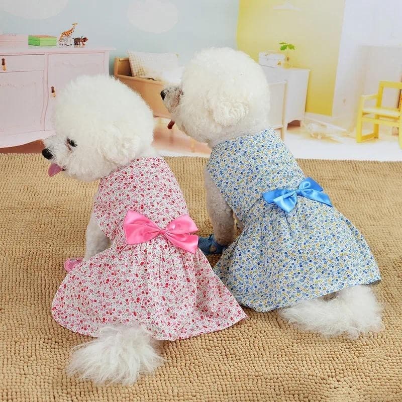 Vestido Floral de Verão com Laço para Cães, Vestidos de Casamento para Animais de Estimação, Roupas para Chihuahua, Pug,