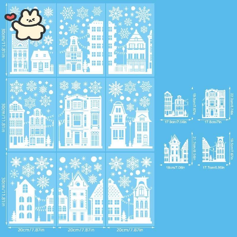 Decalques Reutilizáveis Para Janelas De Natal , Adesivos De Borda De Casa De Inverno E Cena De Rua , Decorações Não Ades